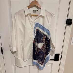 Scarf shirt with artsy print